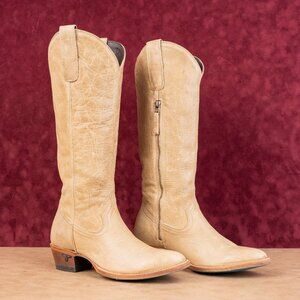 Lane Women Jane Taupe Zip Suede Party Western Cowboy Round Knee Boots sz 8